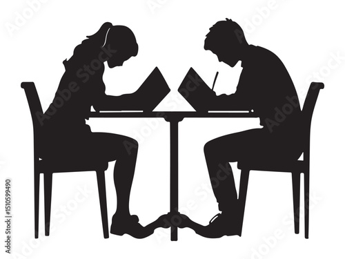 silhouettes of students studying