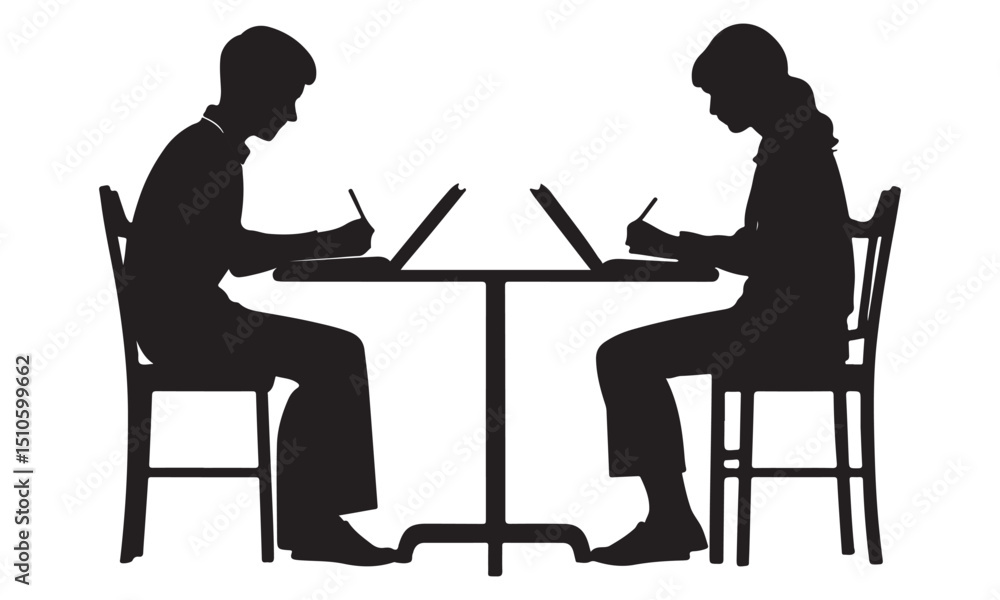 silhouettes of students studying silhouettes of students studying