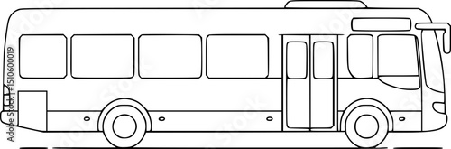 Big long passenger bus icon. Black outline linear silhouette. Editable strokes. Side view. Vector simple flat graphic illustration.
