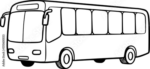 Big long passenger bus icon. Black outline linear silhouette. Editable strokes. Side view. Vector simple flat graphic illustration.
