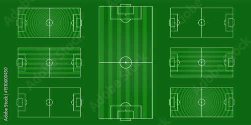 Football soccer field set. Scheme of the european football field. Vector illustration.