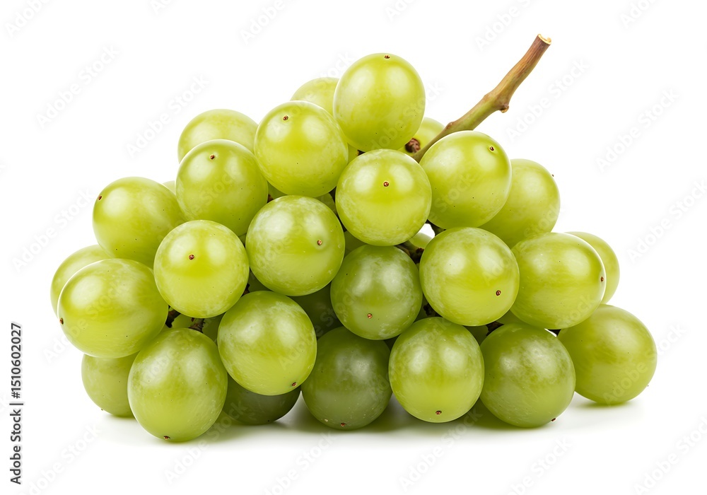 Bunch of green grapes isolated on white background, close-up studio shot Bunch of green grapes isolated on white background, close-up studio shot