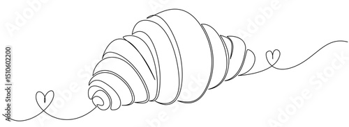 croissant in one line drawing. Simple vector design for food and drink themes.