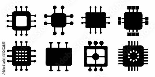 High quality electronic circuit and computer chip icons for digital design projects