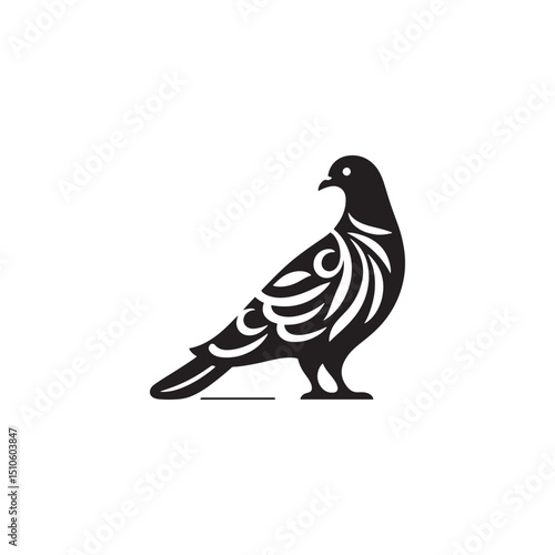 **"Elegant Nicobar Pigeon Vector Silhouette: Exotic Bird Design Featuring Long Hackles, Compact Body, and Grounded Stance in Clean, Minimalist Style for Crafts and Digital Art Projects"**
