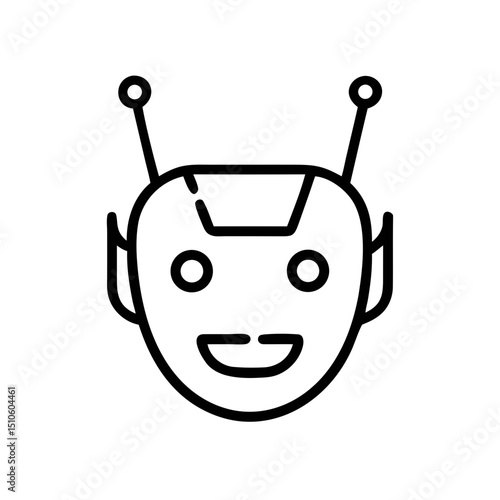 Robot Face Line Icon – Futuristic Bot Head Outline Vector