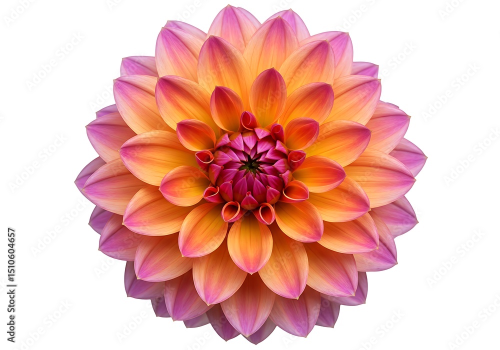 Obraz premium Vibrant Orange and Pink Dahlia Flower Blossom Isolated on White Background