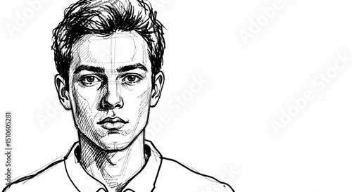 Detailed Black and White Portrait Illustration of a Young Man