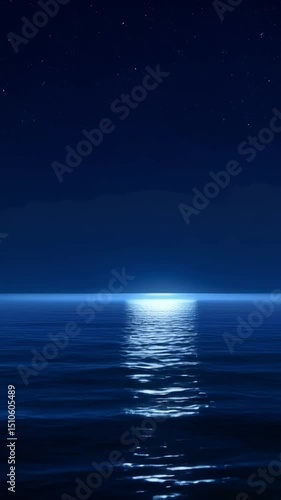 Quiet ocean at night with horizon barely visible in starlight