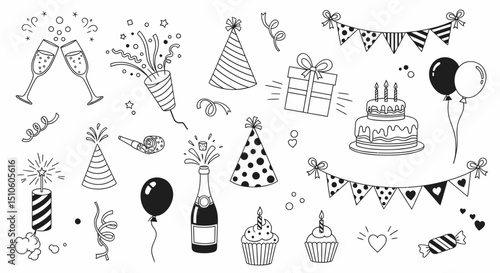 Celebration Doodle Sketch Collection Hand Drawn Party Elements