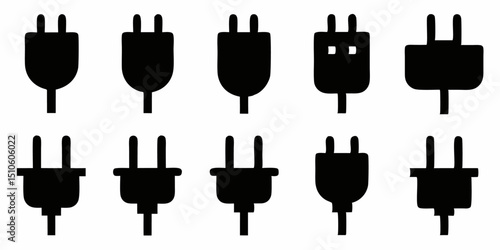 High quality electric plug icon set featuring a socket and unplugged electrical plug designs in cmyk color mode