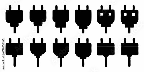 Electric plug icon set socket unplugged and electrical connectors design