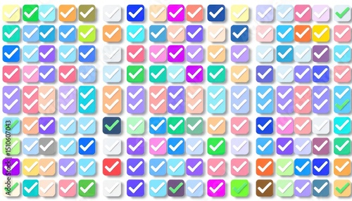 Vibrant compilation of checked icons, representing tasks completion achievement
