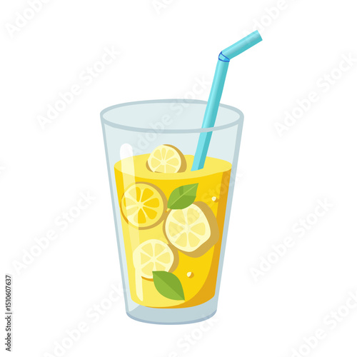 Vector illustration of a cold glass of lemonade with ice cubes