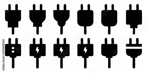 High quality electric plug icon set featuring unplugged and plugged sockets in cmyk