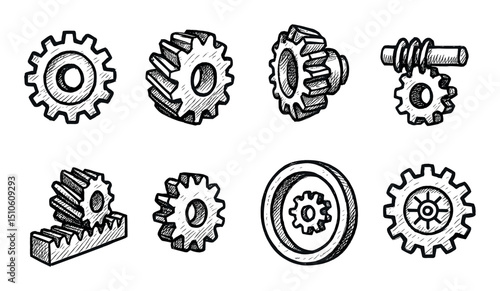 Hand-Drawn Gear Icons