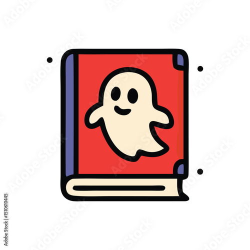 Red book ghost stories with a ghost on it, suitable for Halloween and spooky themed designs, covers, backgrounds, and social media posts.