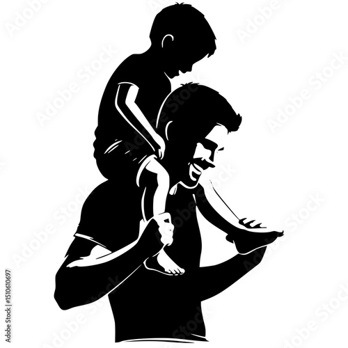 Father with Child on Shoulders Clipart SVG