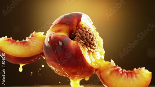 Juicy nectarine exploding slow motion