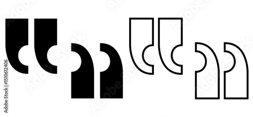 Quote right icon set. double quotation vector symbol. discussion dialog remark open and close quote sign in black filled and outlined style a white background.  Vector Illustration . EPS 10 . 11:11