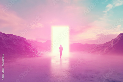 Surreal Journey Through a Glowing Door