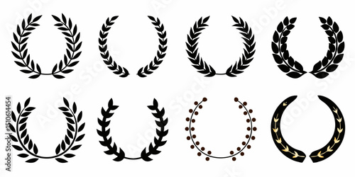 Elegant gold laurel frames and branches circle border design for invitations or certificates