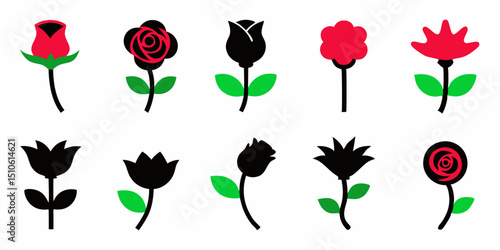 Elegant floral design featuring red and pink rose buds with lush green leaves