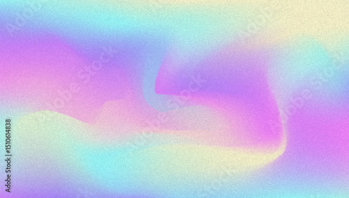 Noise Gradient Background. Abstract Grainy Bg In Pink, Purple And Blue Colors. Iridescent Hologram. Pearlescent Holographic Texture With Rainbow Foil. Aesthetic Paint Wave With Plastic Flow