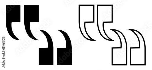 Quote right icon set. double quotation vector symbol. discussion dialog remark open and close quote sign in black filled and outlined style a white background.  Vector Illustration . EPS 10 . 11:11