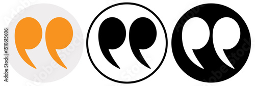 Quote right icon set. double quotation vector symbol. discussion dialog remark open and close quote sign in black filled and outlined style a white background.  Vector Illustration . EPS 10 . 11:11