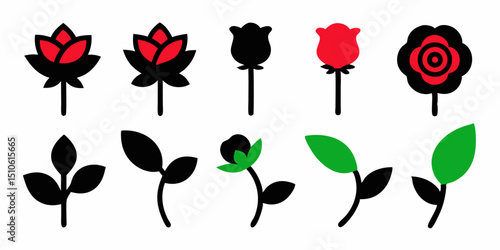 Elegant floral design featuring roses buds leaves in red pink green hues