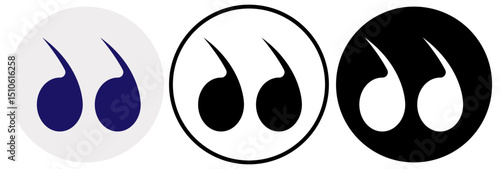 Quote right icon set. double quotation vector symbol. discussion dialog remark open and close quote sign in black filled and outlined style a white background.  Vector Illustration . EPS 10 . 11:11