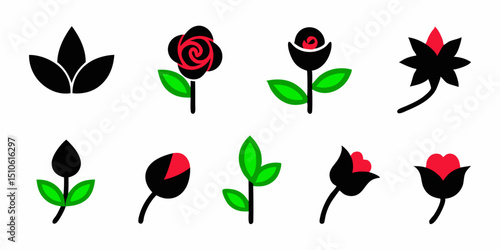 Floral design featuring roses buds and leaves in red pink and green hues