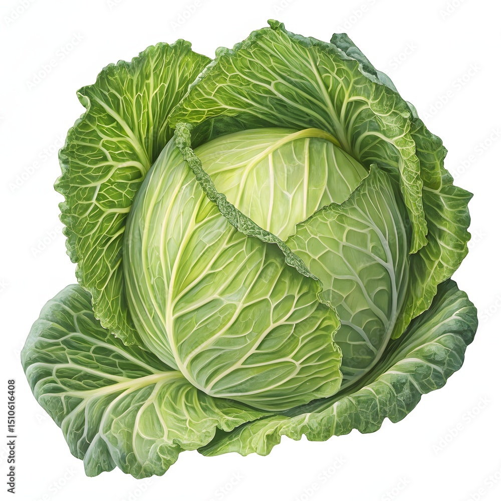 Fototapeta premium Fresh Green Cabbage Isolated on White Background