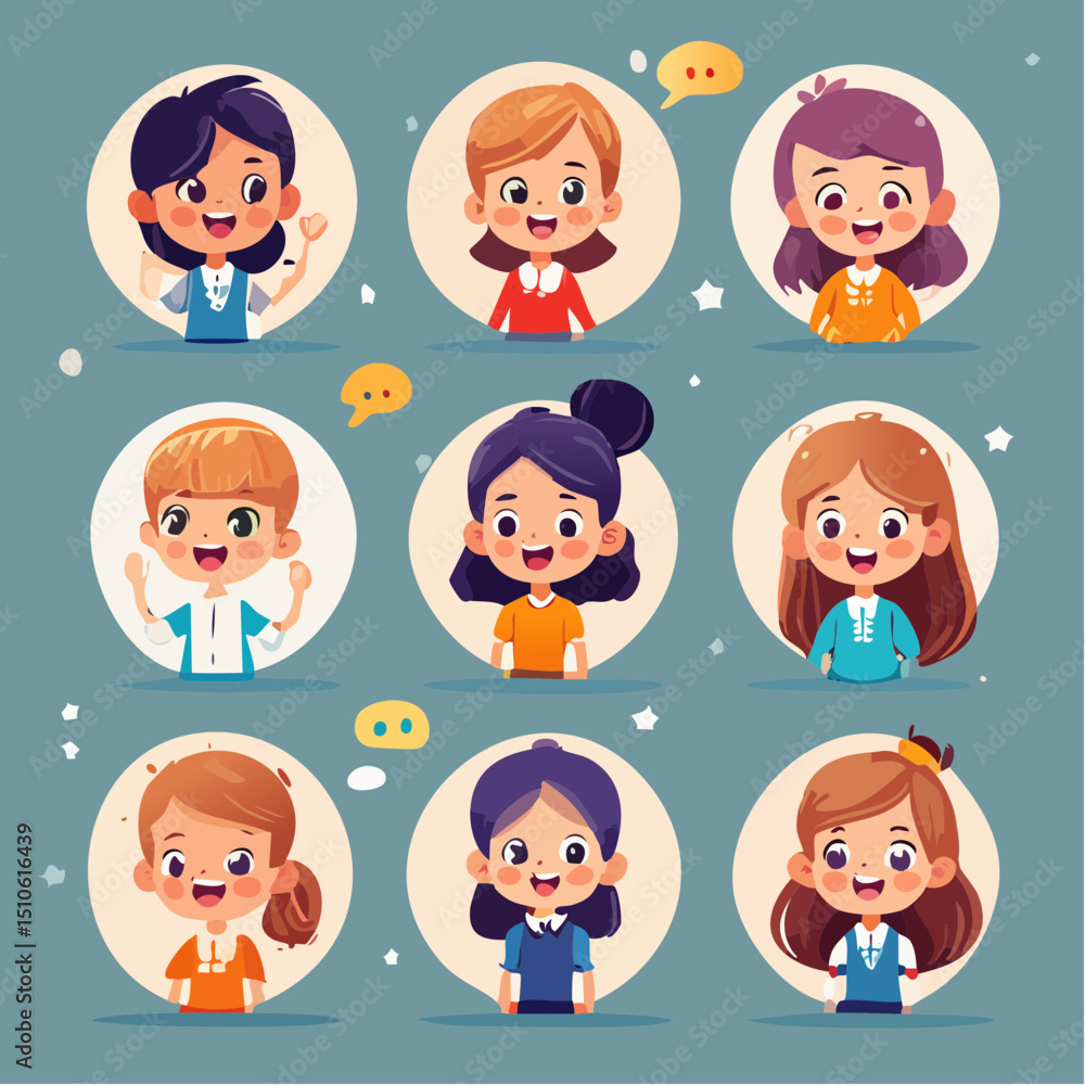Adorable Cartoon Kids Diverse Set of Happy Children Illustrations Adorable Cartoon Kids Diverse Set of Happy Children Illustrations