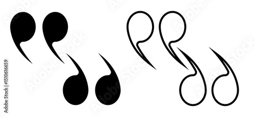 Quote right icon set. double quotation vector symbol. discussion dialog remark open and close quote sign in black filled and outlined style a white background.  Vector Illustration . EPS 10 . 11:11