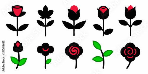 Elegant floral design featuring red and pink rose buds with lush green leaves