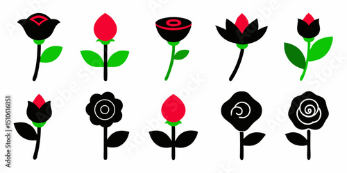 Elegant floral design featuring roses buds leaves in red pink green hues