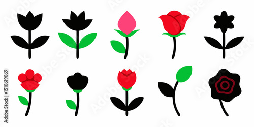 Elegant floral design featuring roses buds leaves in red pink green hues