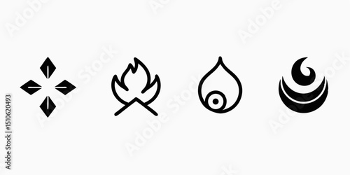 Four element icon logo design with line style symbols for branding
