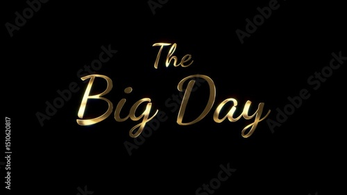 The Big Day title animation. The Big Day intro. The Big Day of text reveal. Golden particle effect. Elegant romantic intro for wedding video. Transparent background. Overlay use.