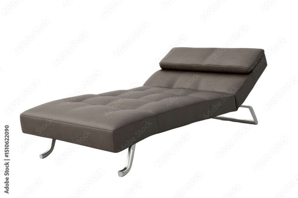 Modern gray upholstered chaise lounge with adjustable headrest and sleek metal legs, perfect for contemporary living room or bedroom interior decor Modern gray upholstered chaise lounge with adjustable headrest and sleek metal legs, perfect for contemporary living room or bedroom interior decor