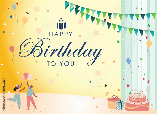 Happy Birthday vector background design and confetti decoration element for birth day celebration greeting card design. Vector and illustration eps 10.