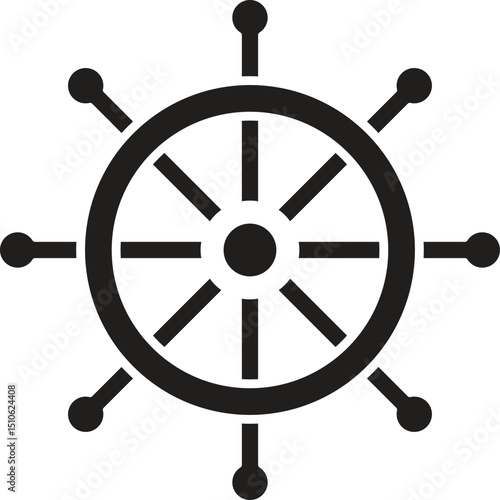 Anchor and helm ship icon. Black silhouette wheel and anchor isolated on white background. Simple outline for design travel print.