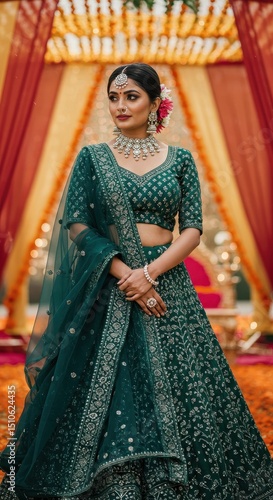 Elegant Bride in Teal Lehenga Choli