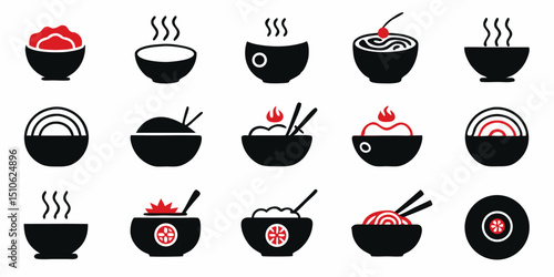 High quality ramen icon set japanese food soup design elements for culinary branding
