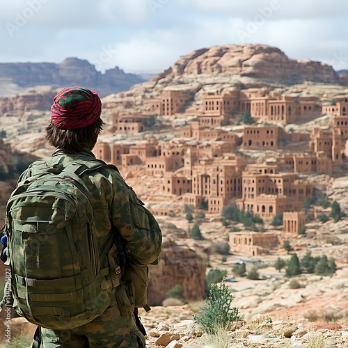 Desert Wanderer Contemplating Ancient City