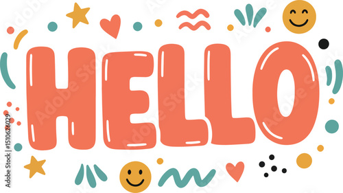 hello hand drawn playful typography with colorful decorative elements