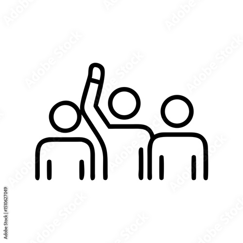 Group of three people icon with one raising hand, symbolizing participation or volunteering