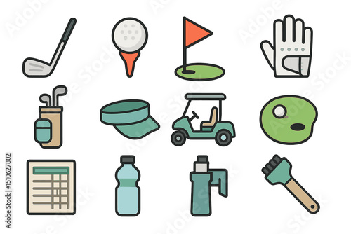 Gaming icons set with headset, controller, and trophy illustration